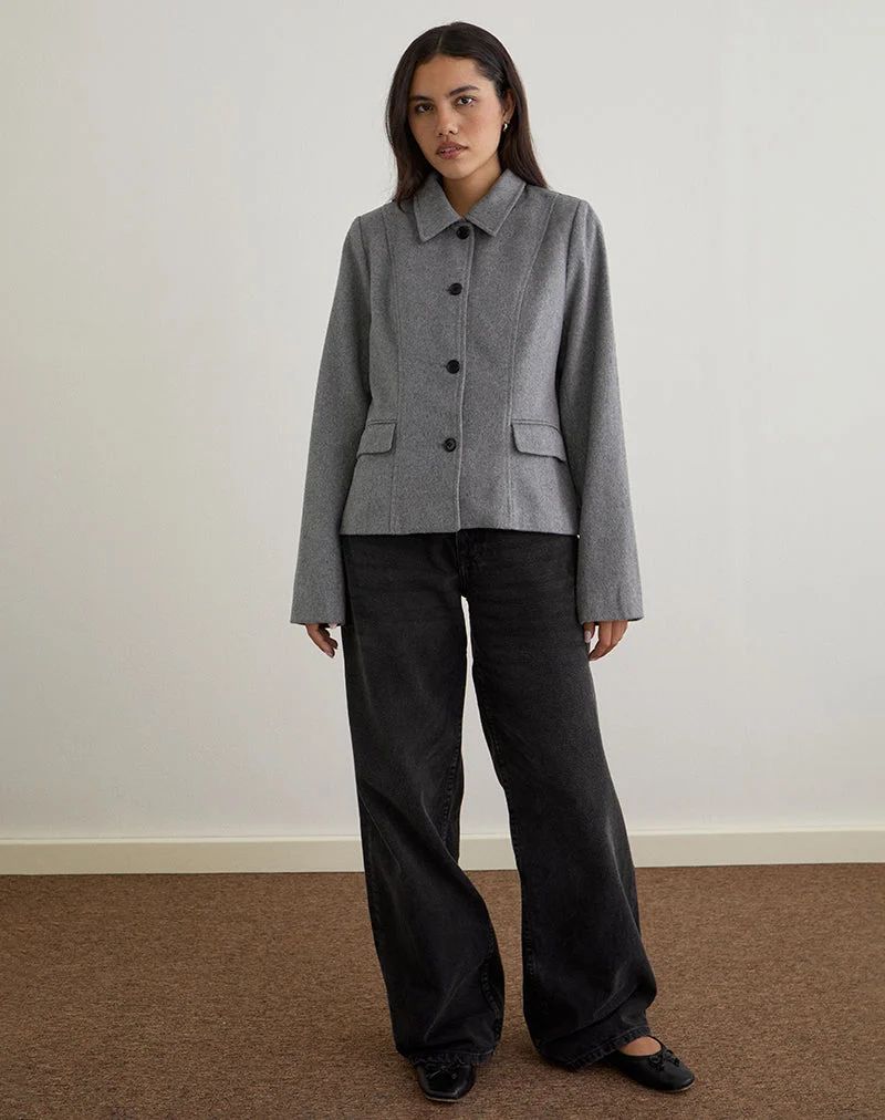 Ziya Jacke mit Kragen und Knopfleiste aus Wolle Grau