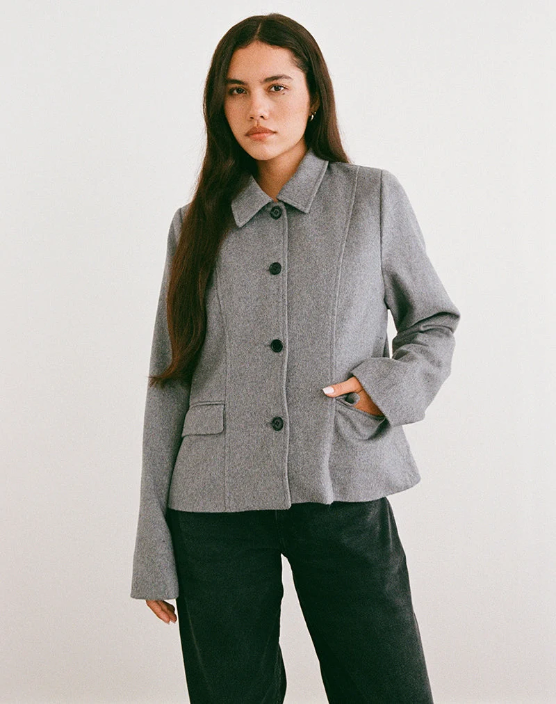 Ziya Jacke mit Kragen und Knopfleiste aus Wolle Grau