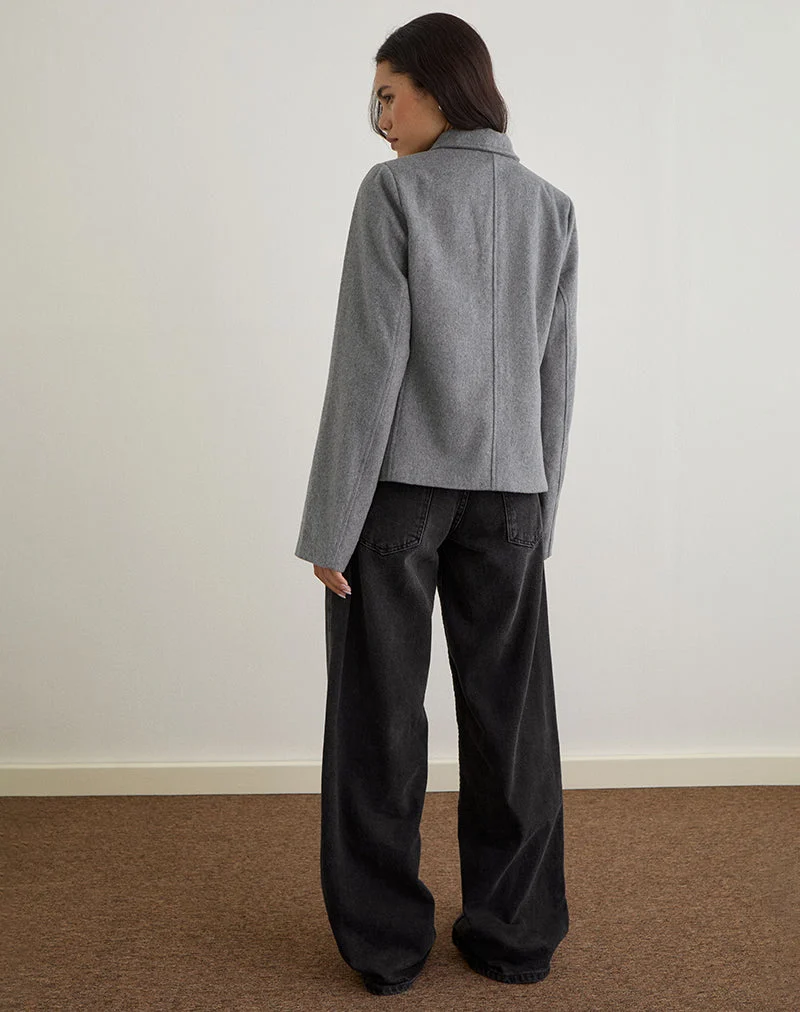 Ziya Jacke mit Kragen und Knopfleiste aus Wolle Grau