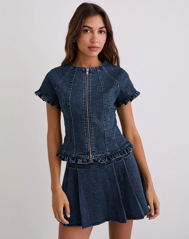 Dunya Top aus Chambray Vintage Blau