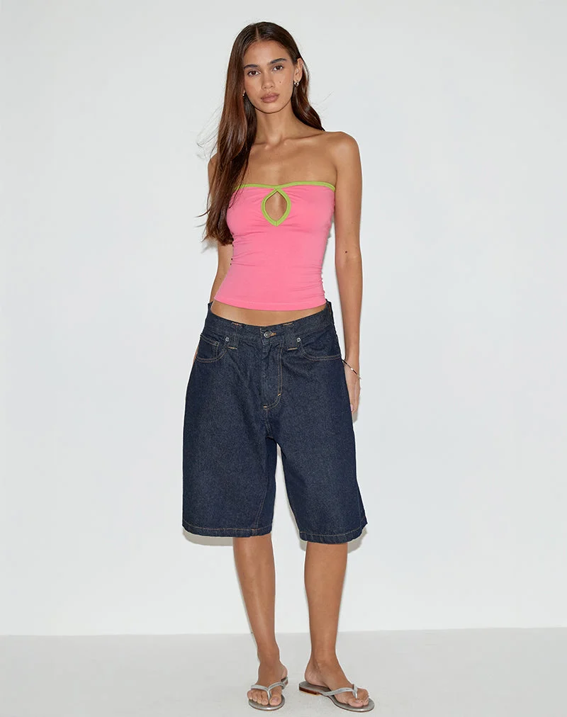 Tiria Cutout Bandeau Top in Bubble Gum mit blattgrüner Bindung