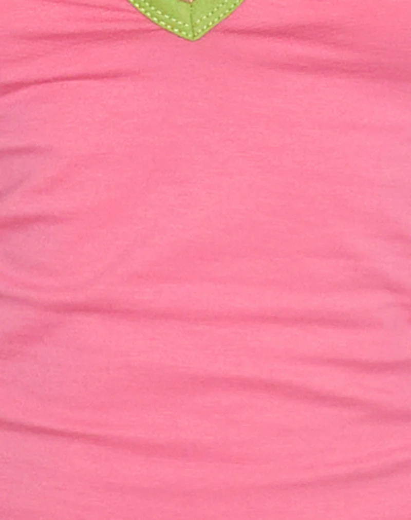 Tiria Cutout Bandeau Top in Bubble Gum mit blattgrüner Bindung