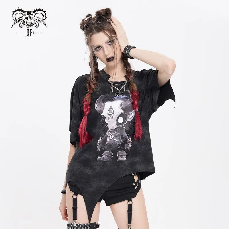 Damen T-Shirt mit Punk Hitt-Print und unregelmäßigem Muster