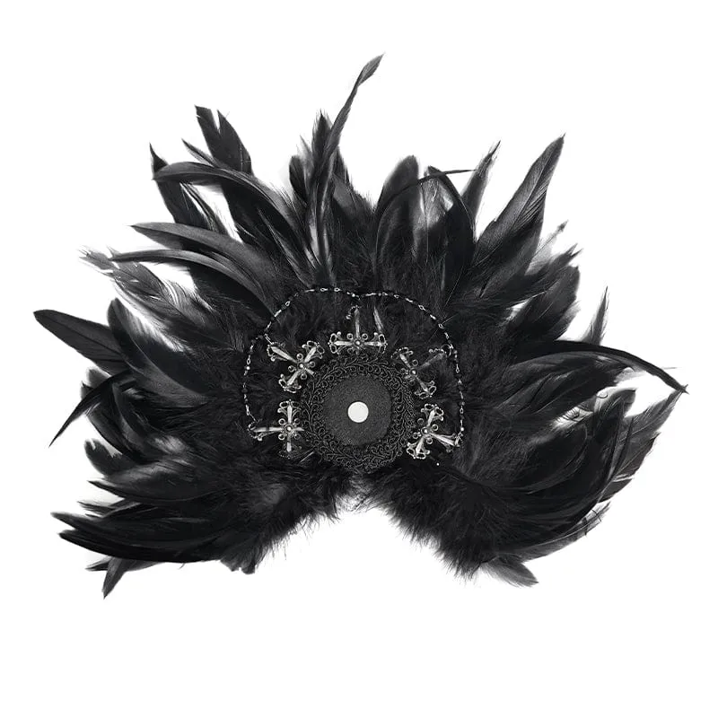 Damen Gothic Kreuz Floral Häkeln Feder Haarspange Brosche Abzeichenhalter