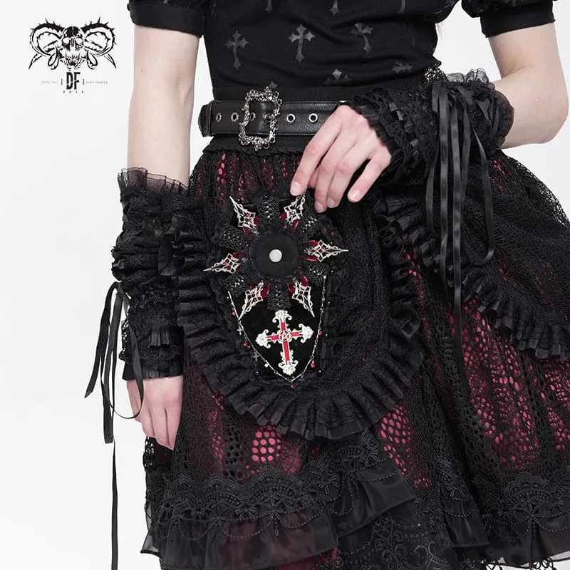 Damen Gothic Kreuz Spitze Rand Sarg-förmigen Brosche Abzeichen Holde