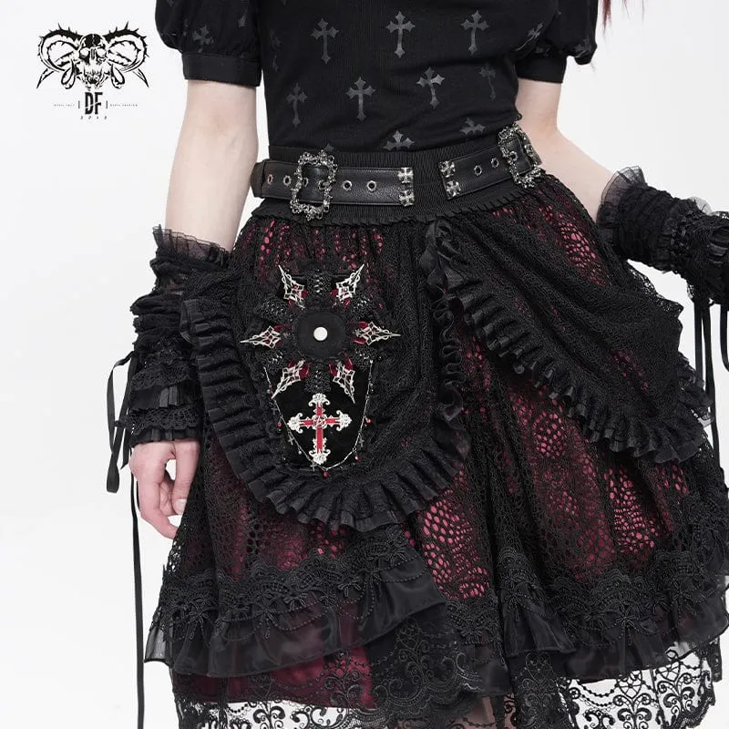 Damen Gothic Kreuz Spitze Rand Sarg-förmigen Brosche Abzeichen Holde