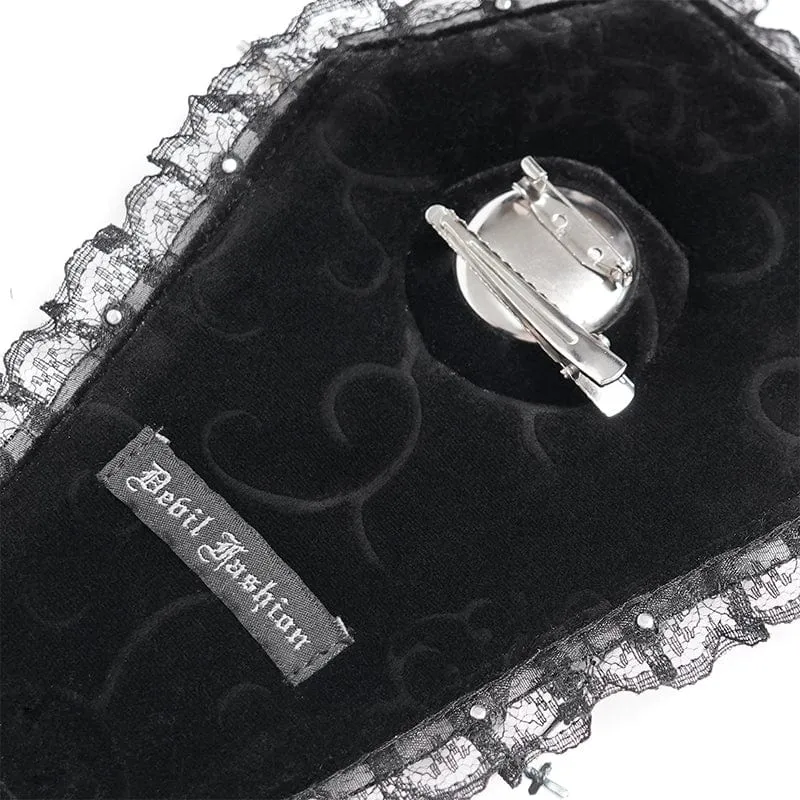 Damen Gothic Kreuz Spitze Rand Sarg-förmigen Brosche Abzeichen Holde