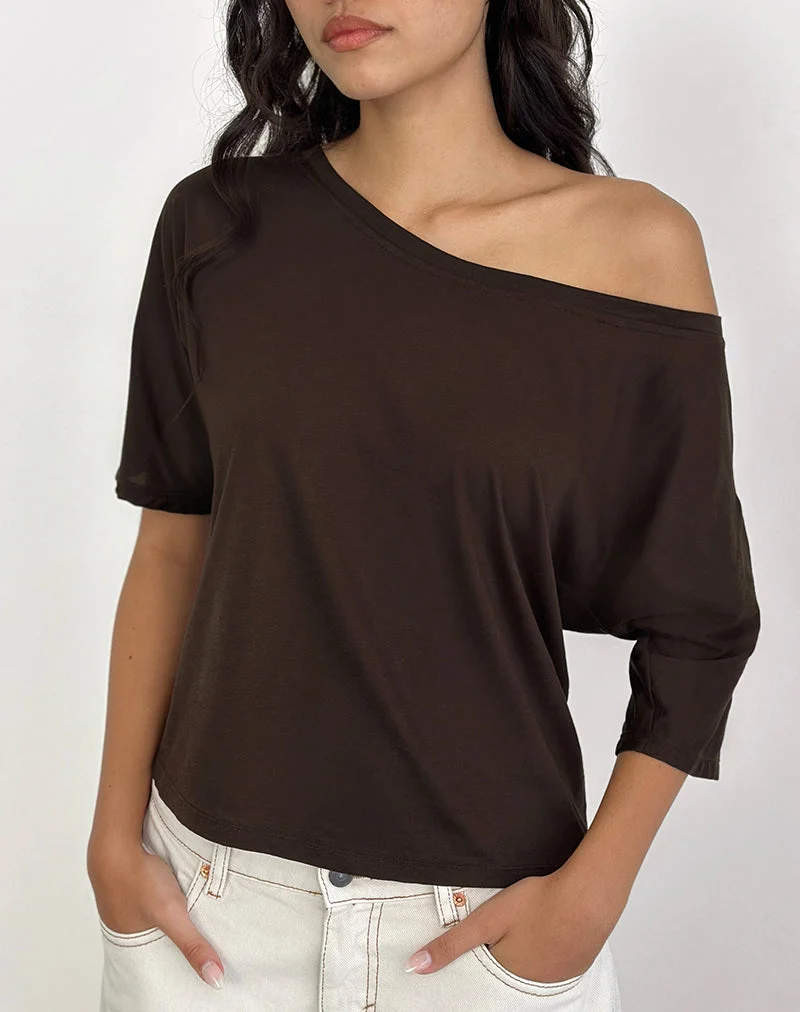 Daman Schulternahes Basic-Top in Schokoladenbraun