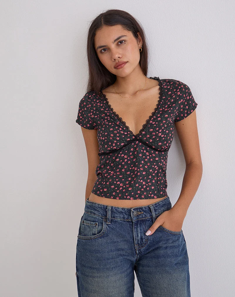 Asani Top in Dunkelrosa Rosa Schwarz