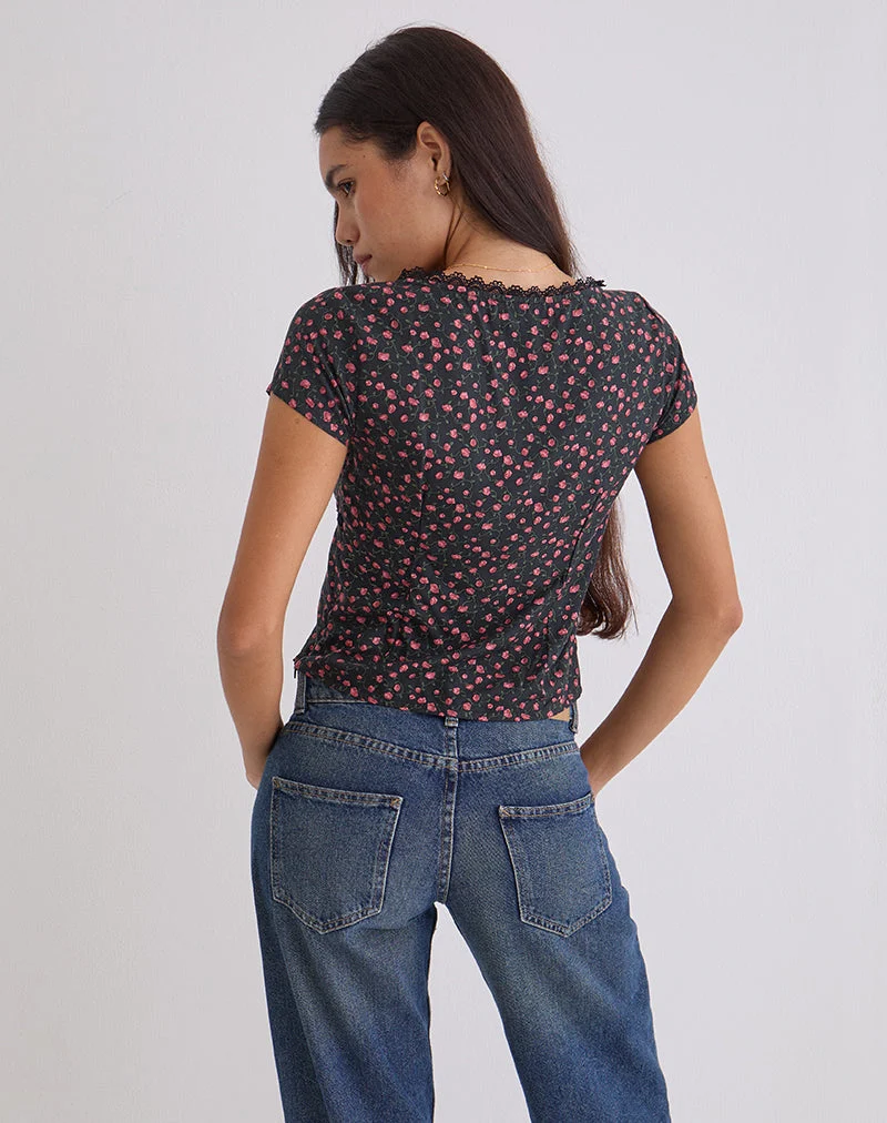 Asani Top in Dunkelrosa Rosa Schwarz
