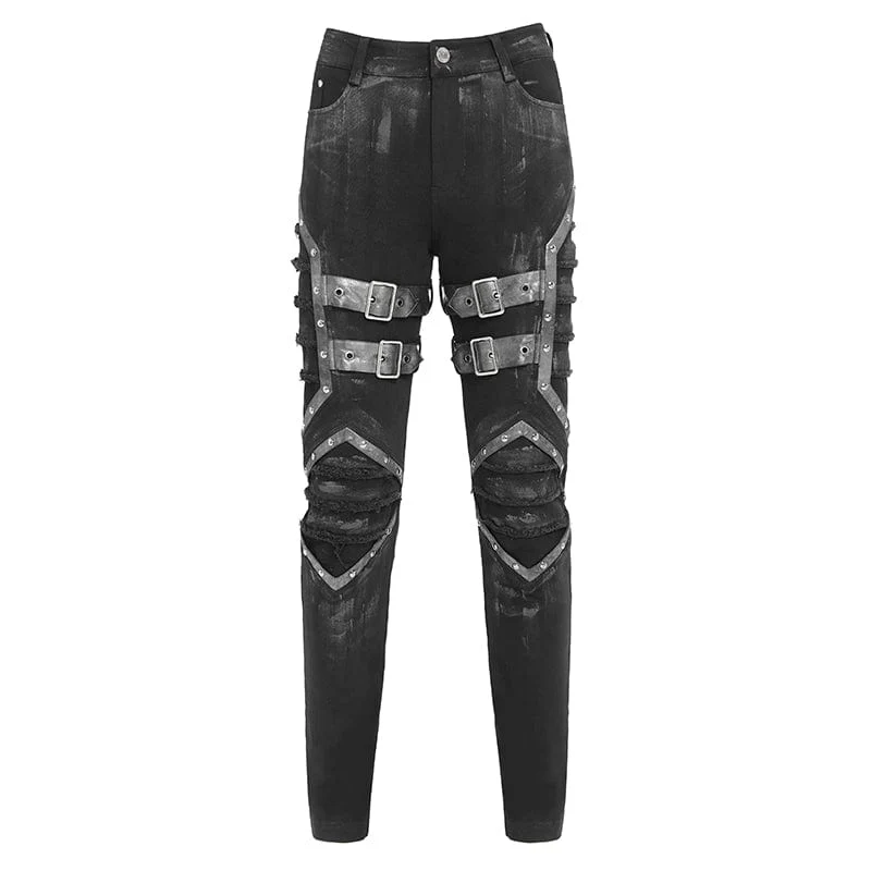Herren-Plisseehose mit Punk-Schnallenriemen