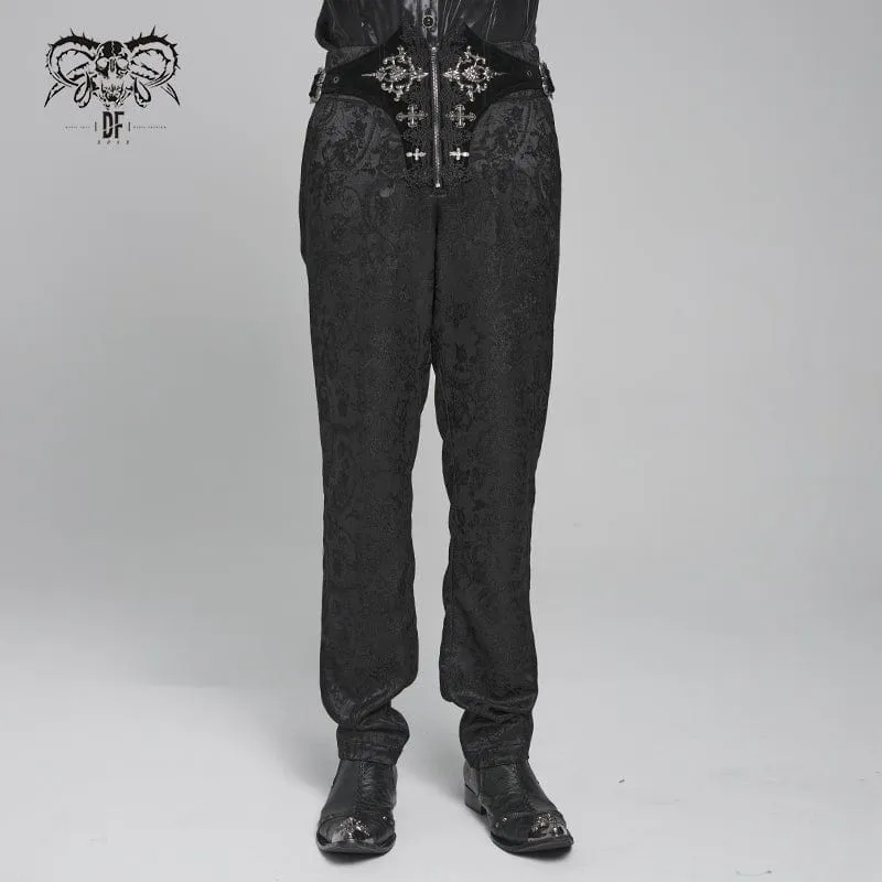 Gothic-Schnürhose mit Blumenmuster und Schnalle für Herren