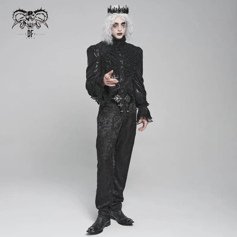 Gothic-Schnürhose mit Blumenmuster und Schnalle für Herren