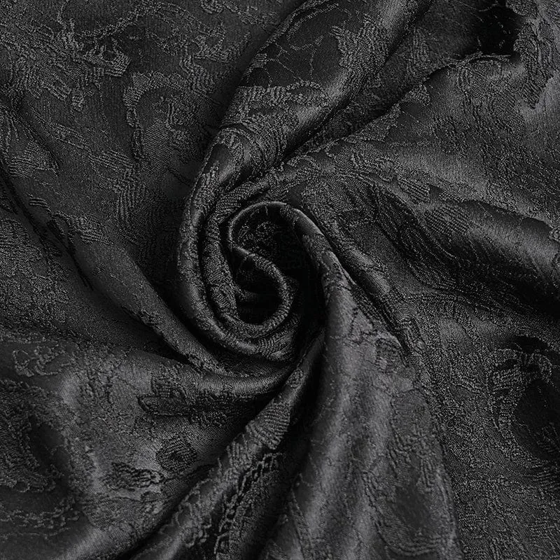 Herren Gothic Blumendruck Stehkragen Laterne Ärmel Hemd Schwarz
