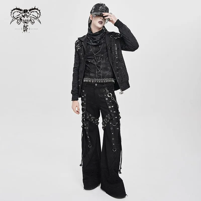 Herrenmantel mit zerrissenem Punk-Plissee und Hexagramm-Print