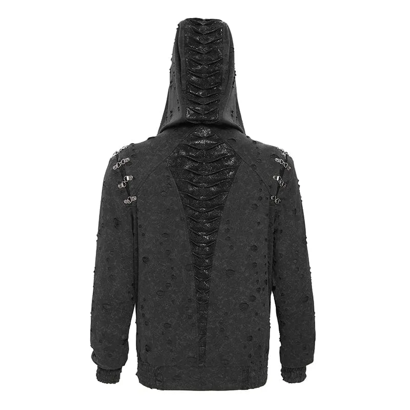 Herrenmantel mit zerrissenem Punk-Plissee und Hexagramm-Print