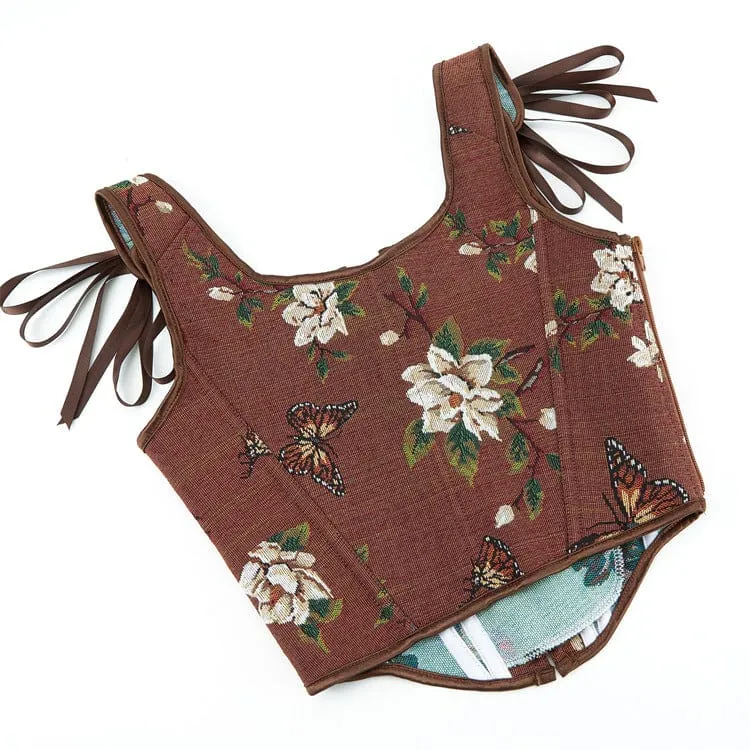 Gothic-Bustier mit Blumen- und Schmetterlingsmotiv aus Jacquard für Damen