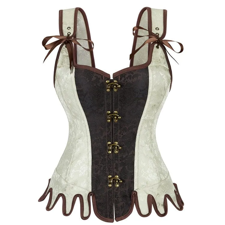 Gothic Jacquard Überbrustkorsett für Damen mit unregelmäßiger Schnürung und Schnalle