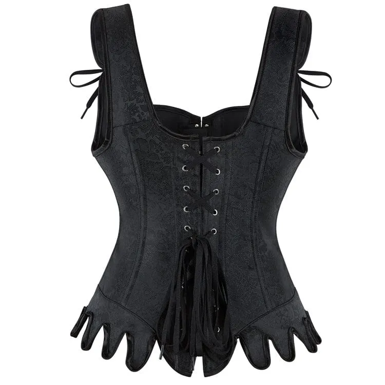 Gothic Jacquard Überbrustkorsett für Damen mit unregelmäßiger Schnürung und Schnalle