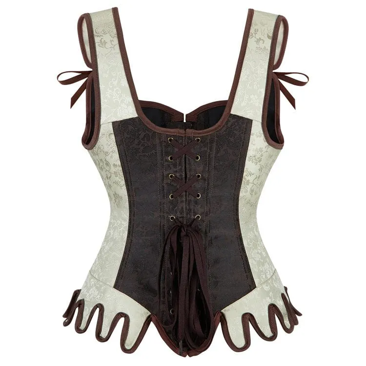 Gothic Jacquard Überbrustkorsett für Damen mit unregelmäßiger Schnürung und Schnalle