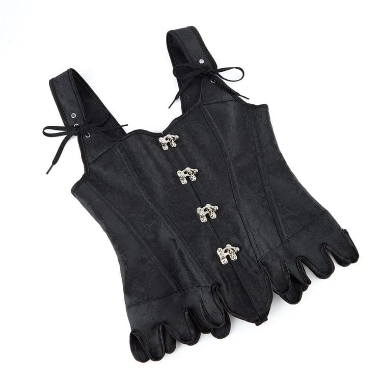 Gothic Jacquard Überbrustkorsett für Damen mit unregelmäßiger Schnürung und Schnalle