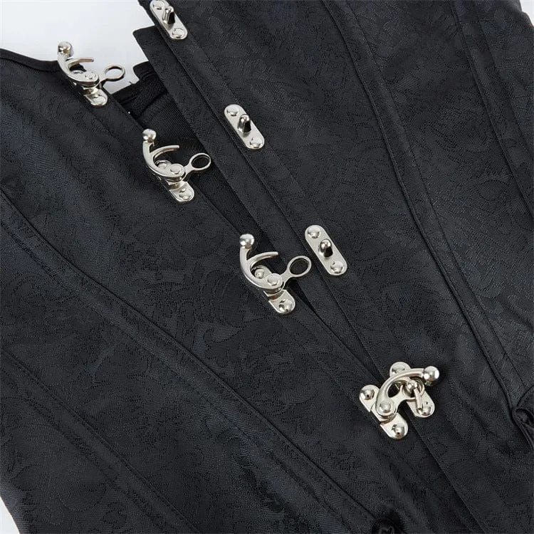 Gothic Jacquard Überbrustkorsett für Damen mit unregelmäßiger Schnürung und Schnalle