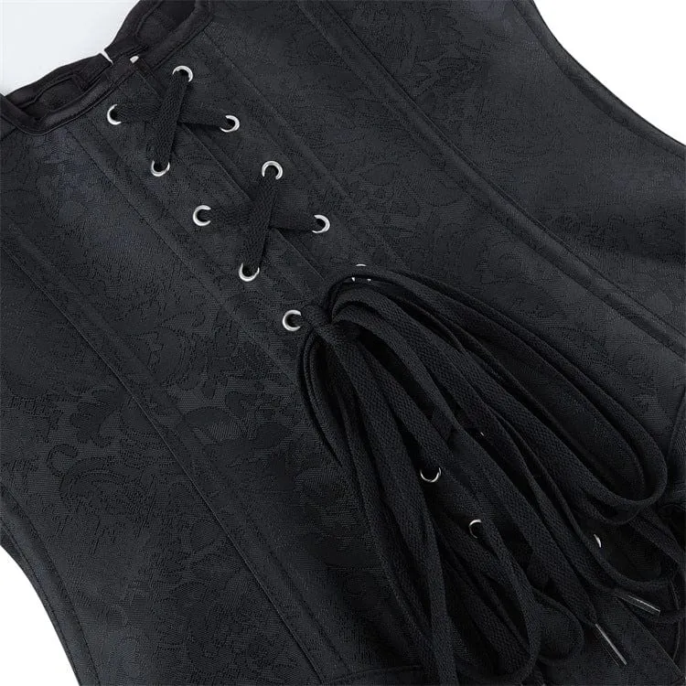 Gothic Jacquard Überbrustkorsett für Damen mit unregelmäßiger Schnürung und Schnalle