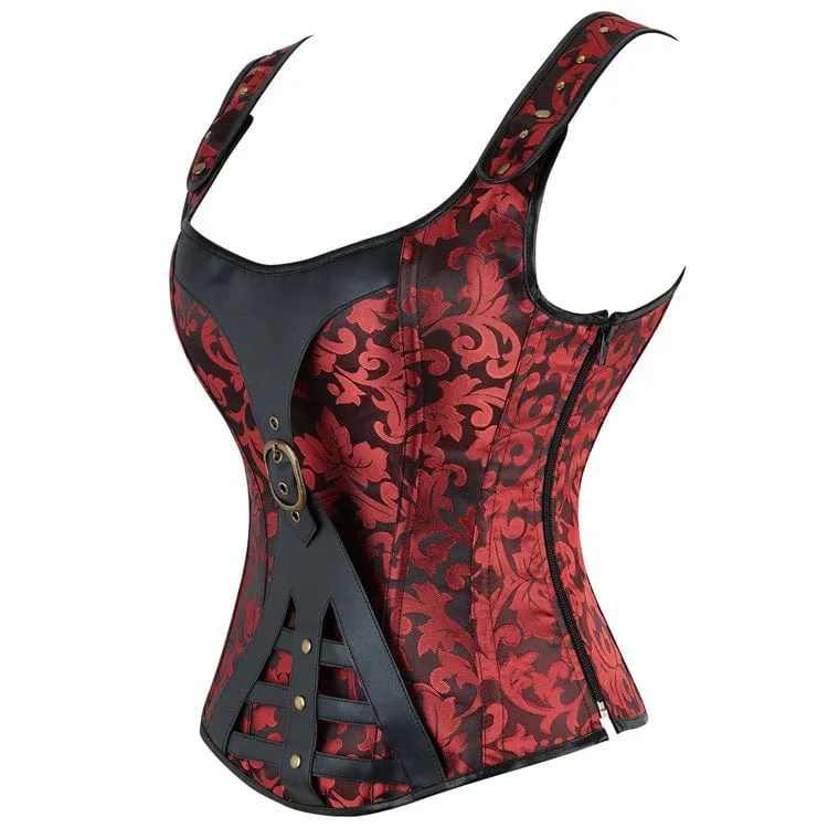 Gothic-Überbrustkorsett mit Blumenmuster und Schnalle für Damen