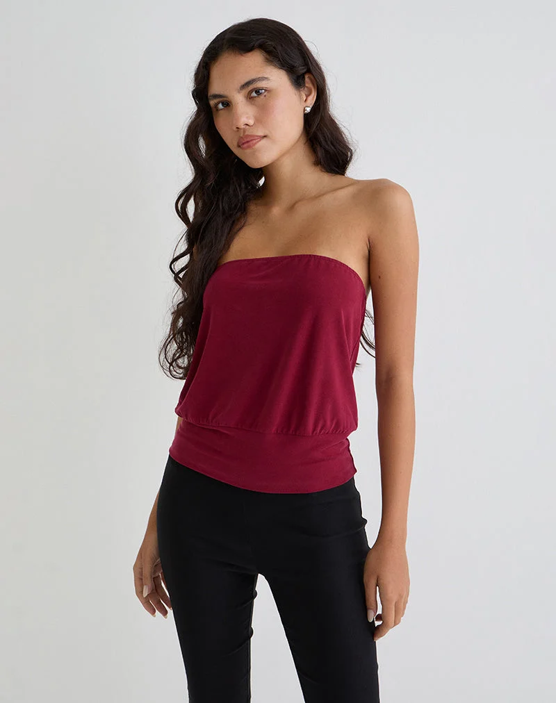 Leocadia Bandeau-Top aus Cupro Dunkelrot