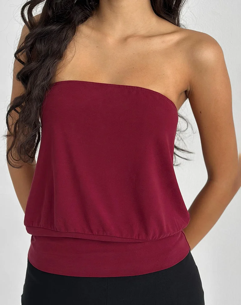 Leocadia Bandeau-Top aus Cupro Dunkelrot