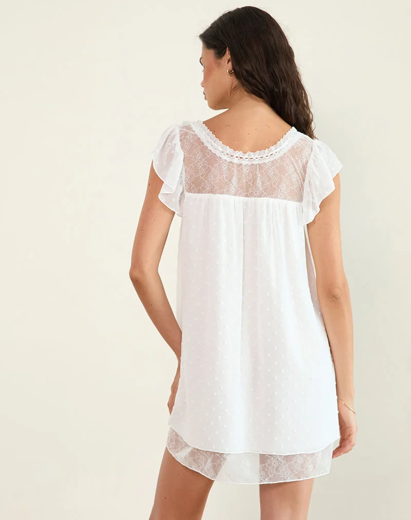 Yagis Smock-Minikleid aus Dobby Chiffon Weißer Spitze