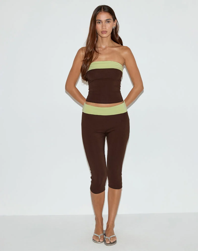 Solna Bandeau Top in Schokoladenbraun mit Pistazienborte