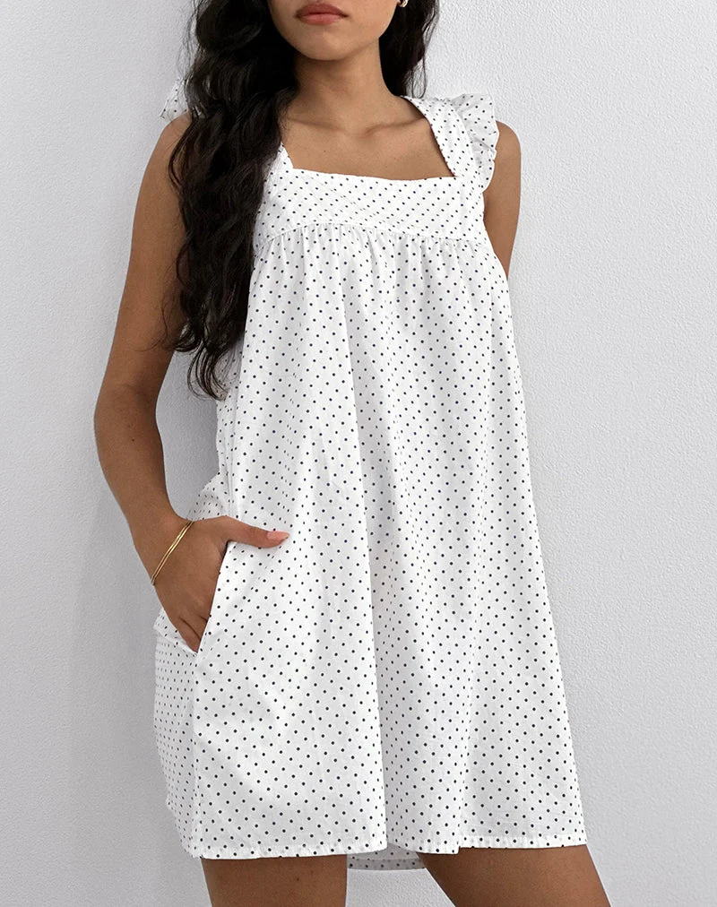 Sanaly Minikleid in Weiß mit schwarzer Mikro-Polka