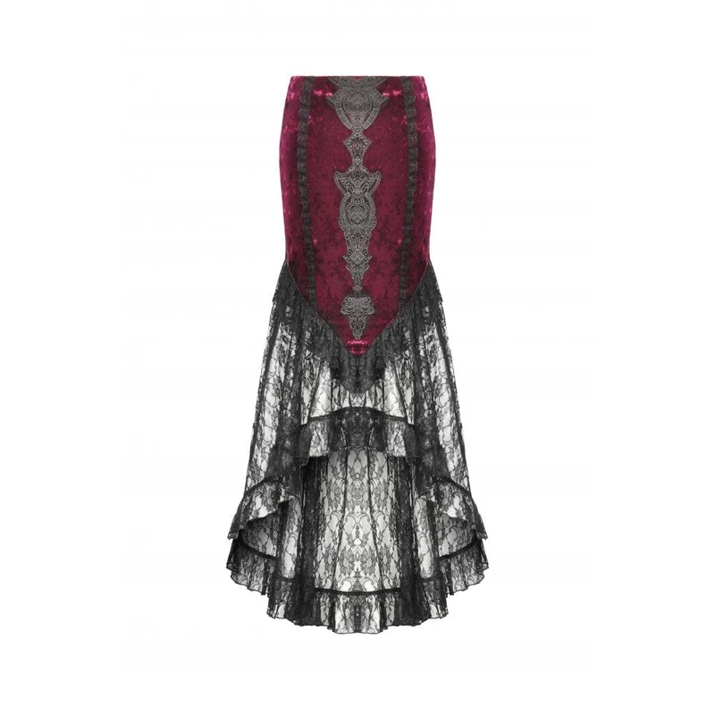 Gothic Maxirock mit Blumenstickerei und hoher/niedriger Spitze für Damen