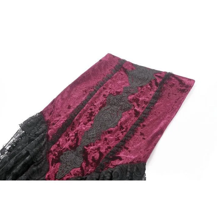 Gothic Maxirock mit Blumenstickerei und hoher/niedriger Spitze für Damen