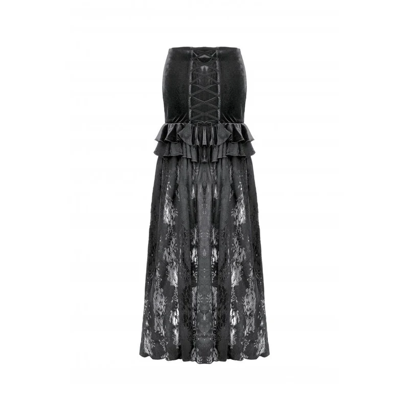 Damen Gothic Rüschen Samt Transparenter Spitzen Maxirock