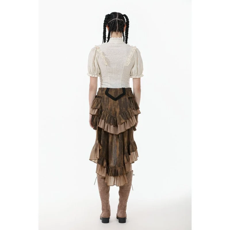 Steampunk-Frack-Pumphose für Damen mit Ankerknöpfen und Rüschenbesatz
