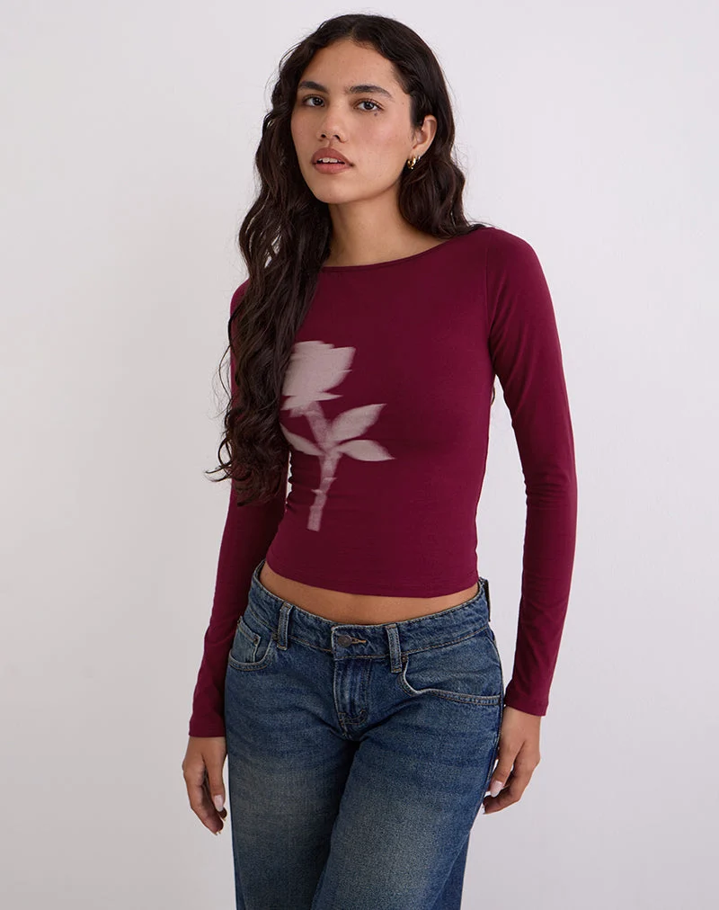 Amabon Langarm-Top in Burgundy Blurred Rose