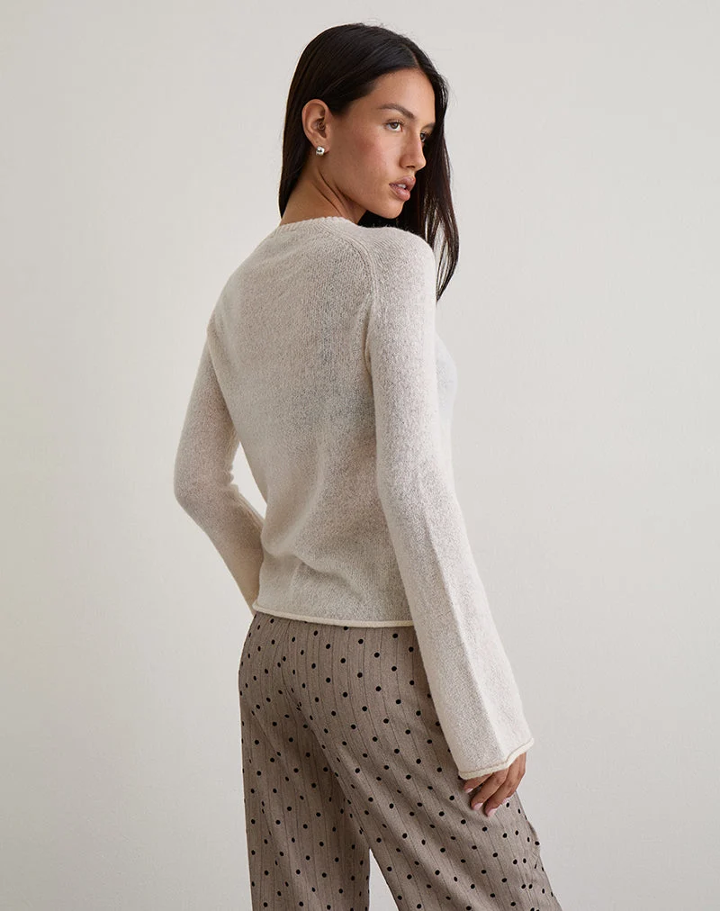 Kaleo Rollsaum-Pullover in Ecru gestrickt