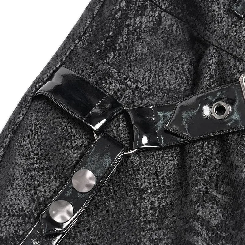 Damenhose mit Punk-Print und Schnallenriemen und Beintasche