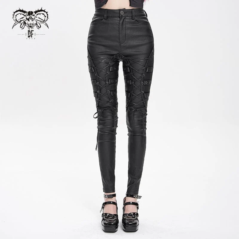 Punk-Schnürhose mit Ösenriemen für Damen