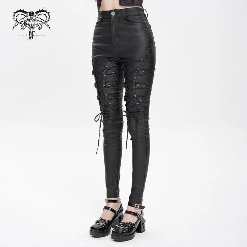 Punk-Schnürhose mit Ösenriemen für Damen