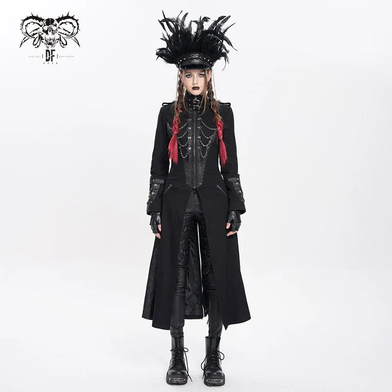 Punk-Jacke mit Kettenverschluss und Stehkragen für Damen