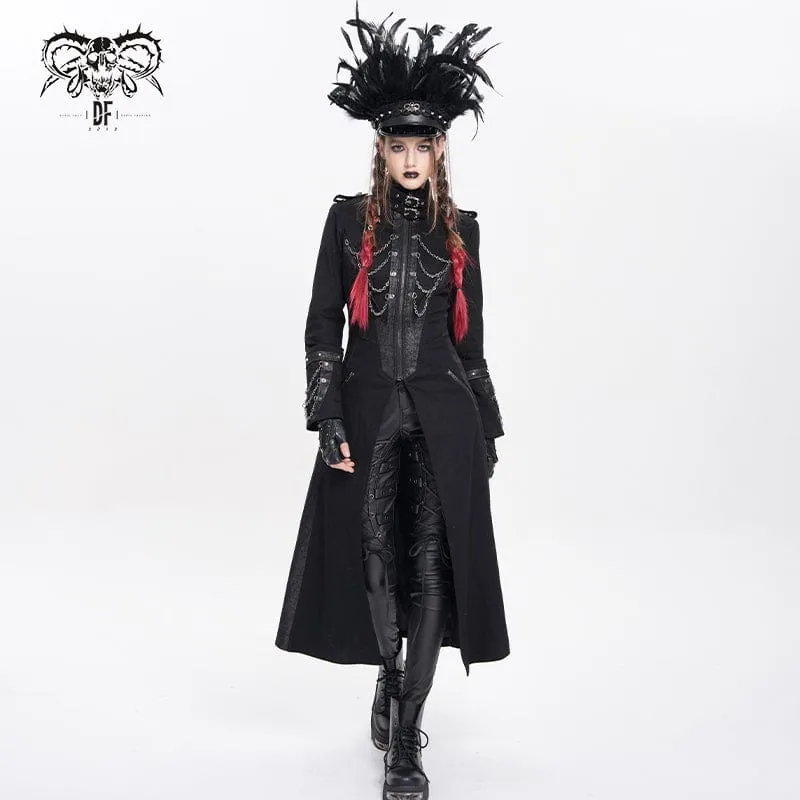 Punk-Jacke mit Kettenverschluss und Stehkragen für Damen