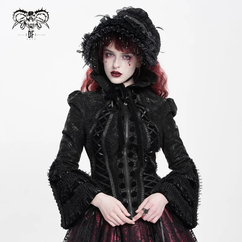 Gothic-Jacke für Damen mit Schnürung, Umlegekragen und ausgestellten Ärmeln