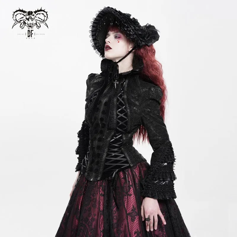 Gothic-Jacke für Damen mit Schnürung, Umlegekragen und ausgestellten Ärmeln