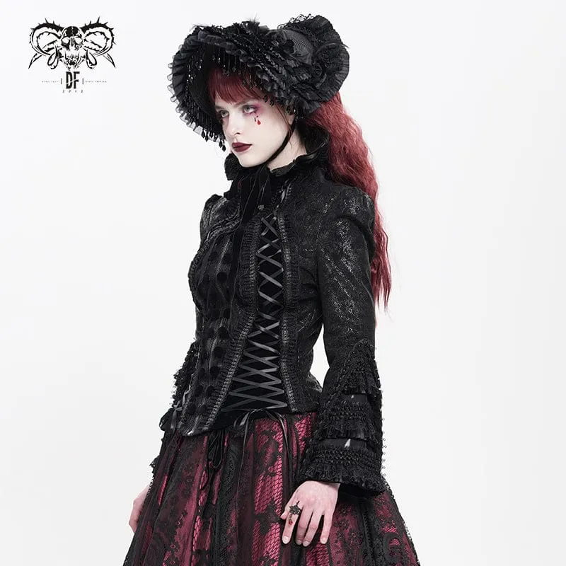 Gothic-Jacke für Damen mit Schnürung, Umlegekragen und ausgestellten Ärmeln