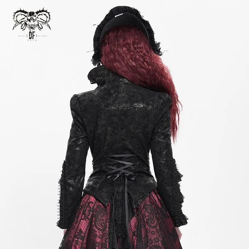 Gothic-Jacke für Damen mit Schnürung, Umlegekragen und ausgestellten Ärmeln