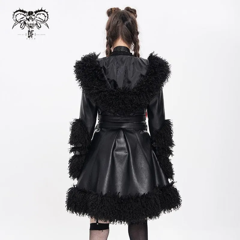 Damen Punk-Plüsch-Spleißmantel mit Schnallenriemen