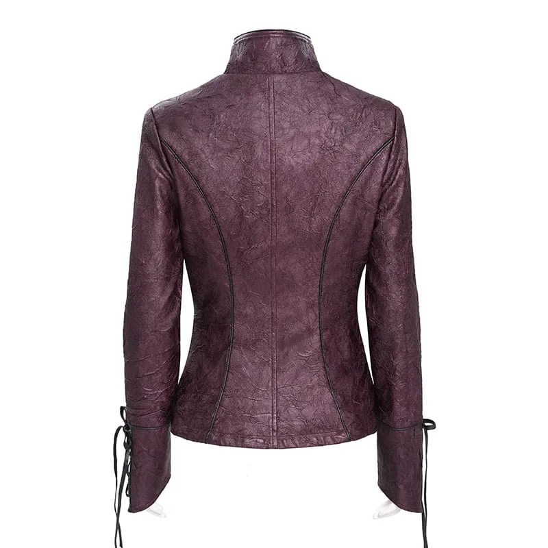 Damen Punk Pentagramm Schnalle Riemen Schnürjacke Rot